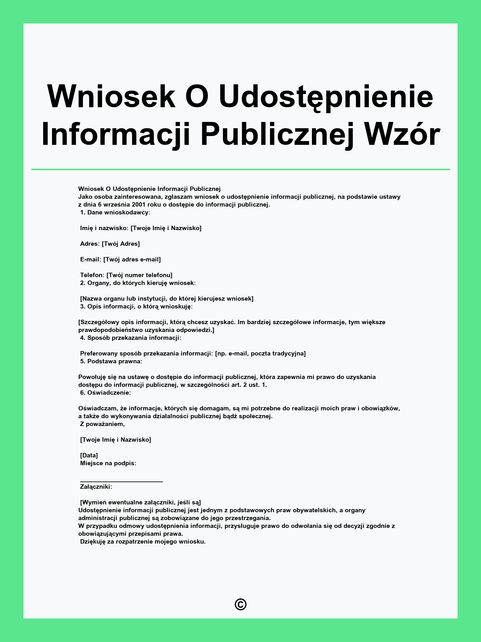 Wniosek O Udostępnienie Informacji Publicznej Wzór