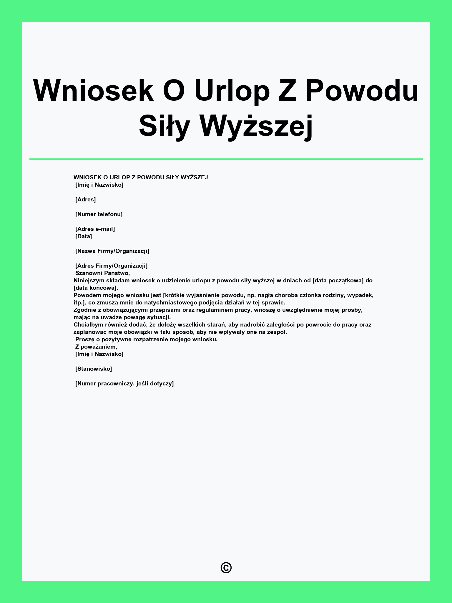 Wniosek O Urlop Z Powodu Siły Wyższej