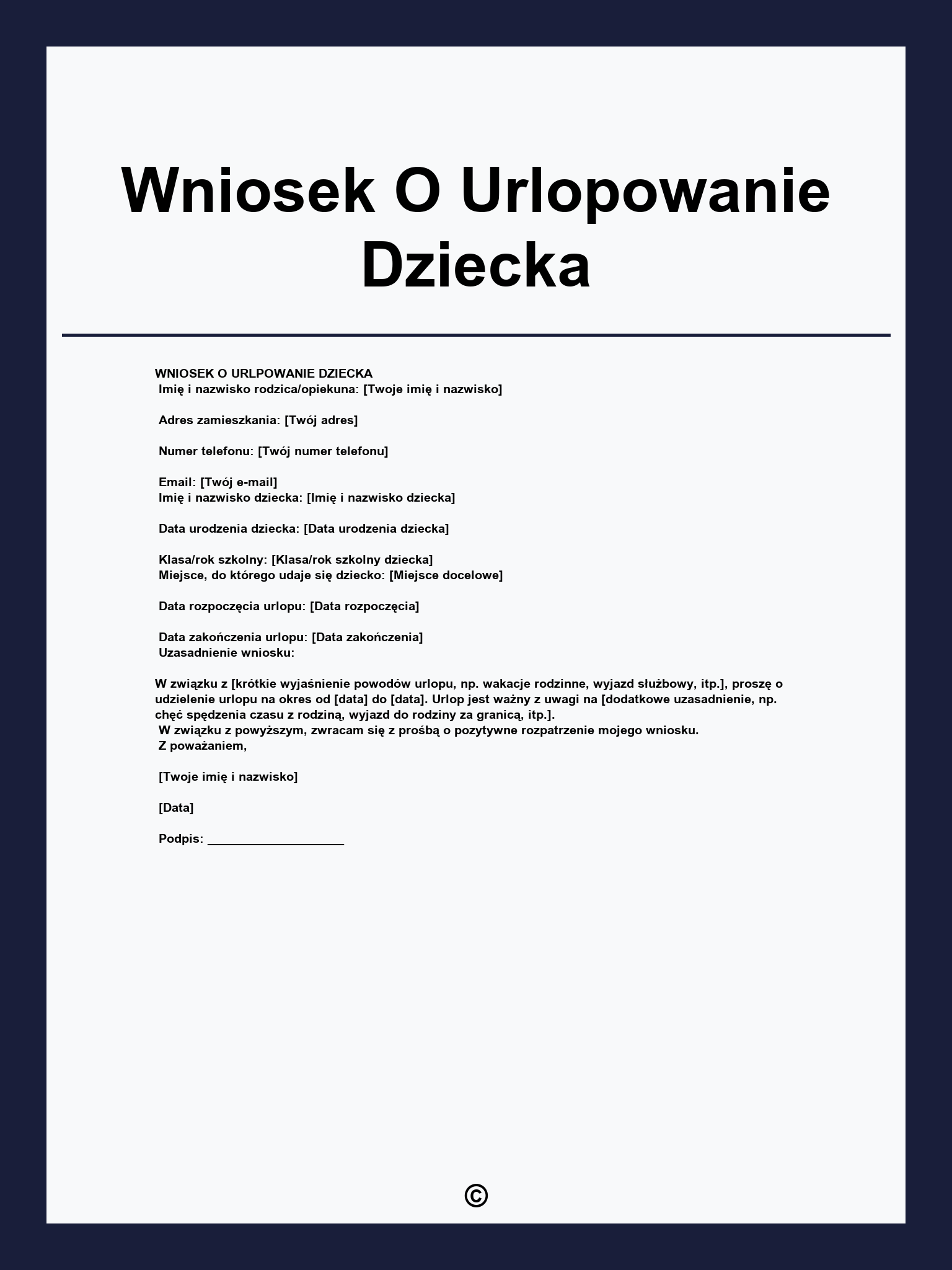 Wniosek O Urlopowanie Dziecka