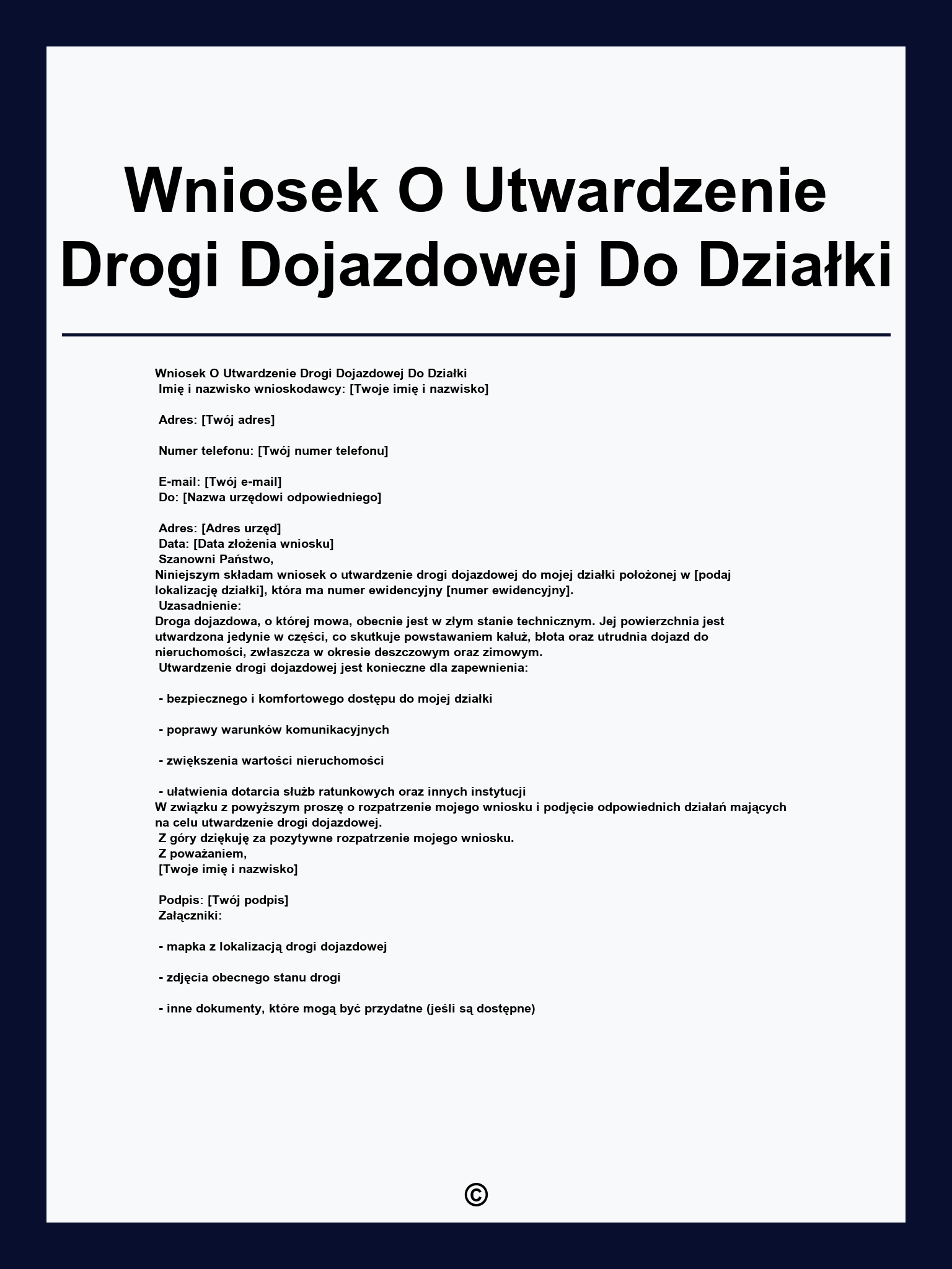 Wniosek O Utwardzenie Drogi Dojazdowej Do Działki