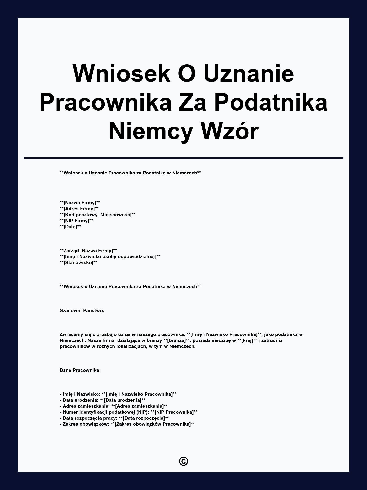 Wniosek O Uznanie Pracownika Za Podatnika Niemcy Wzór
