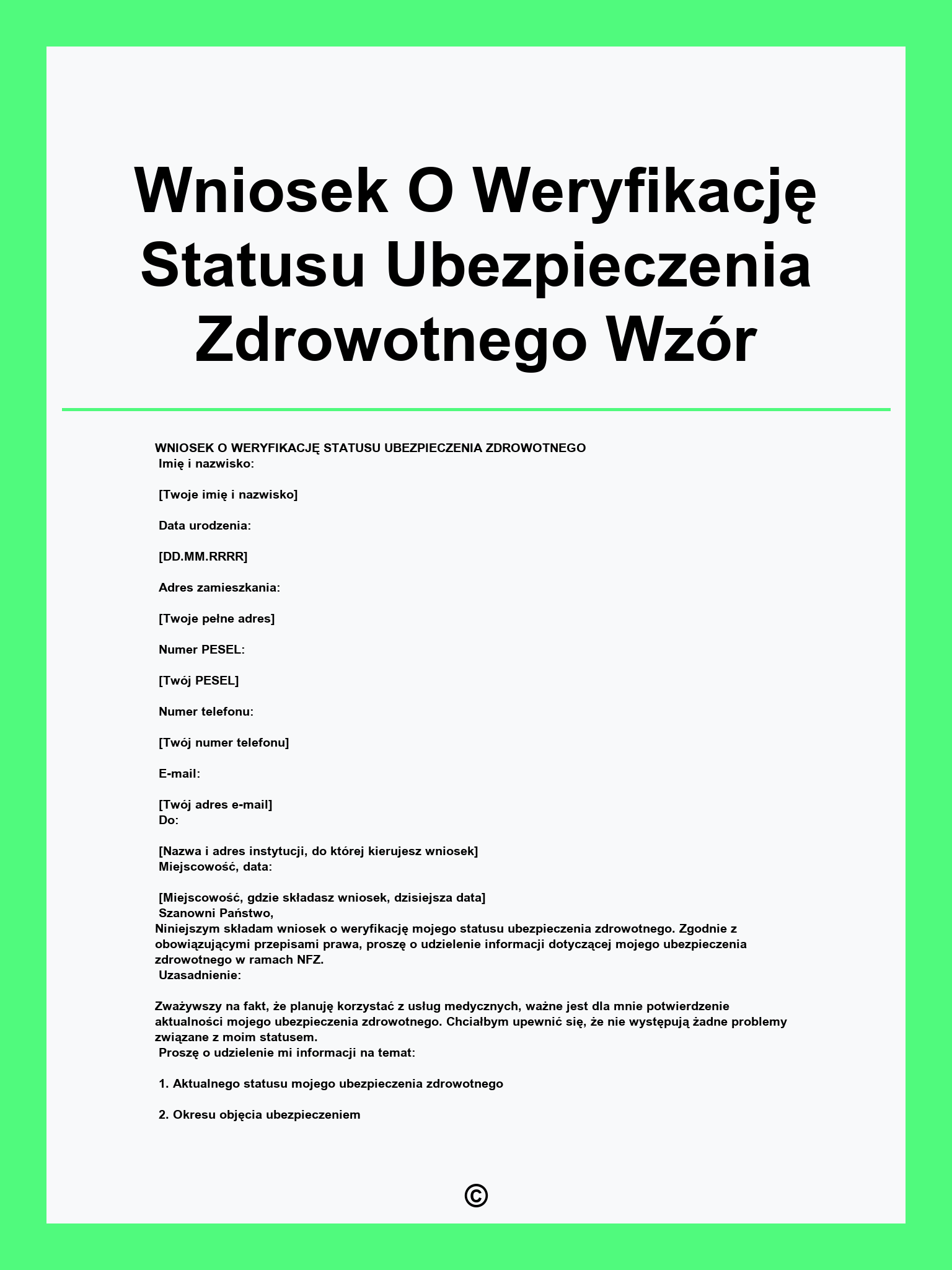 Wniosek O Weryfikację Statusu Ubezpieczenia Zdrowotnego Wzór