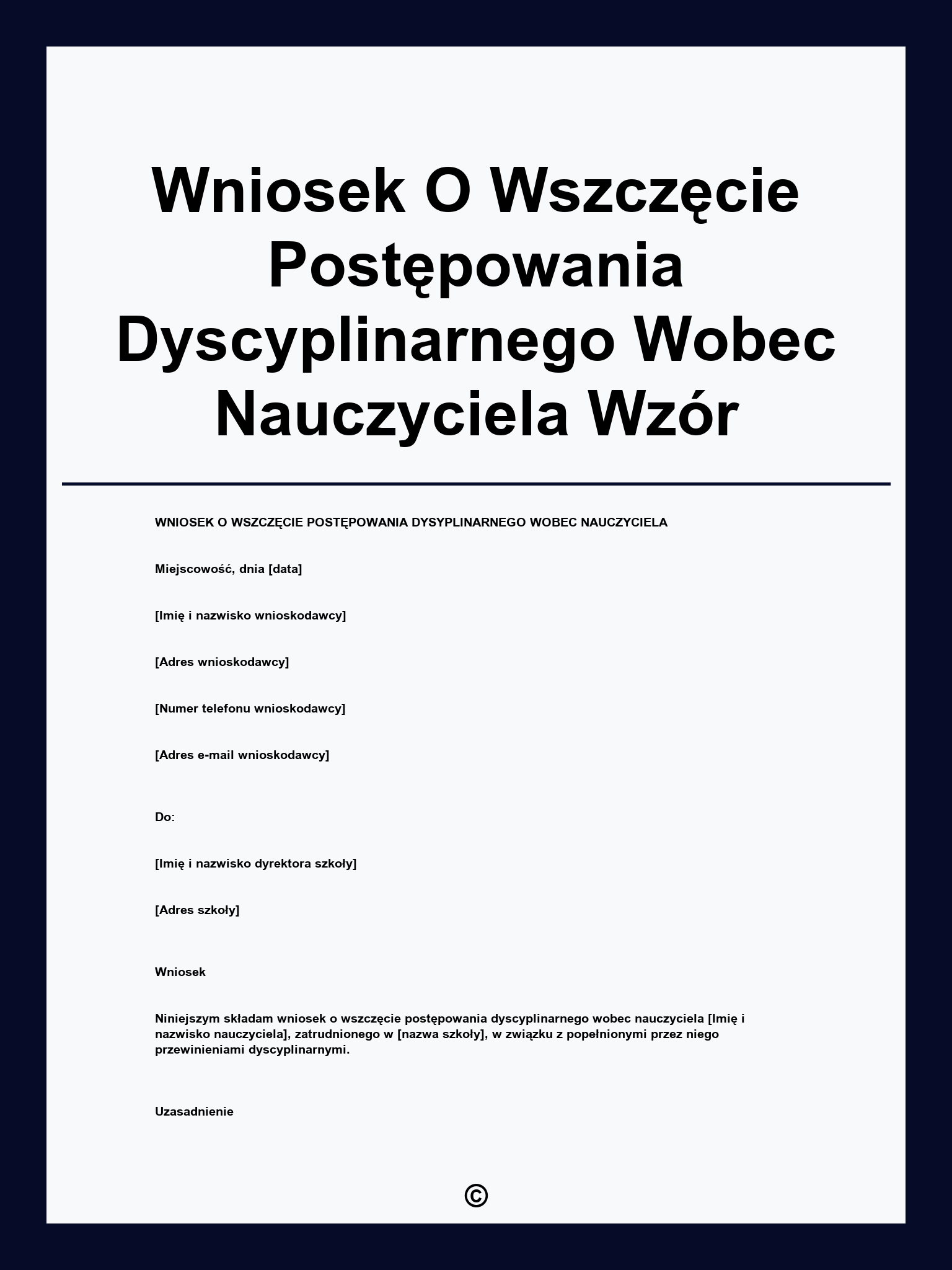 Wniosek O Wszczęcie Postępowania Dyscyplinarnego Wobec Nauczyciela Wzór
