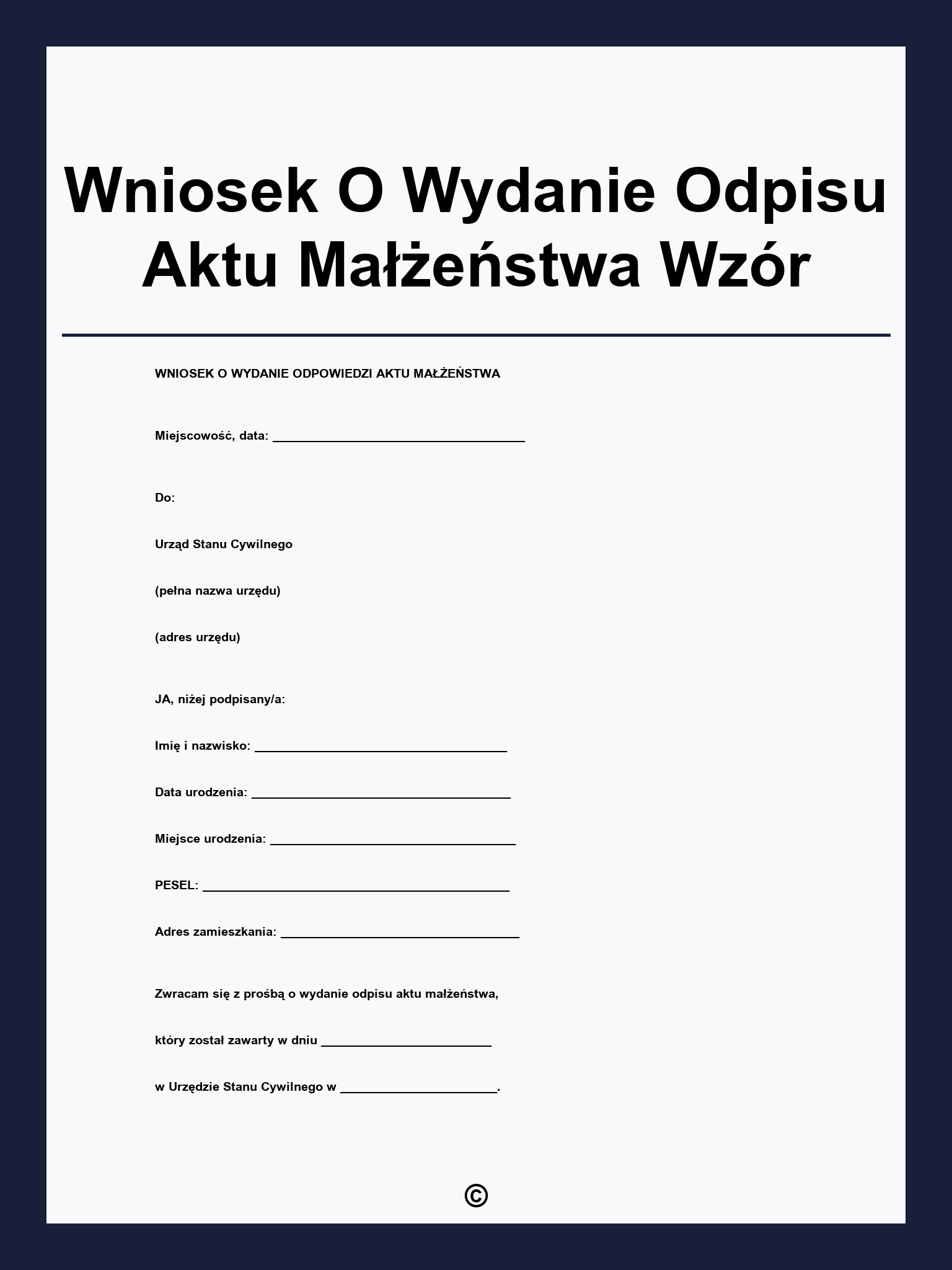 Wniosek O Wydanie Odpisu Aktu Małżeństwa Wzór