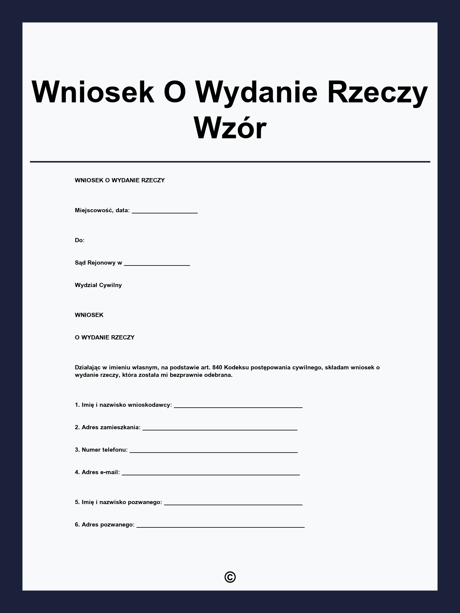 Wniosek O Wydanie Rzeczy Wzór