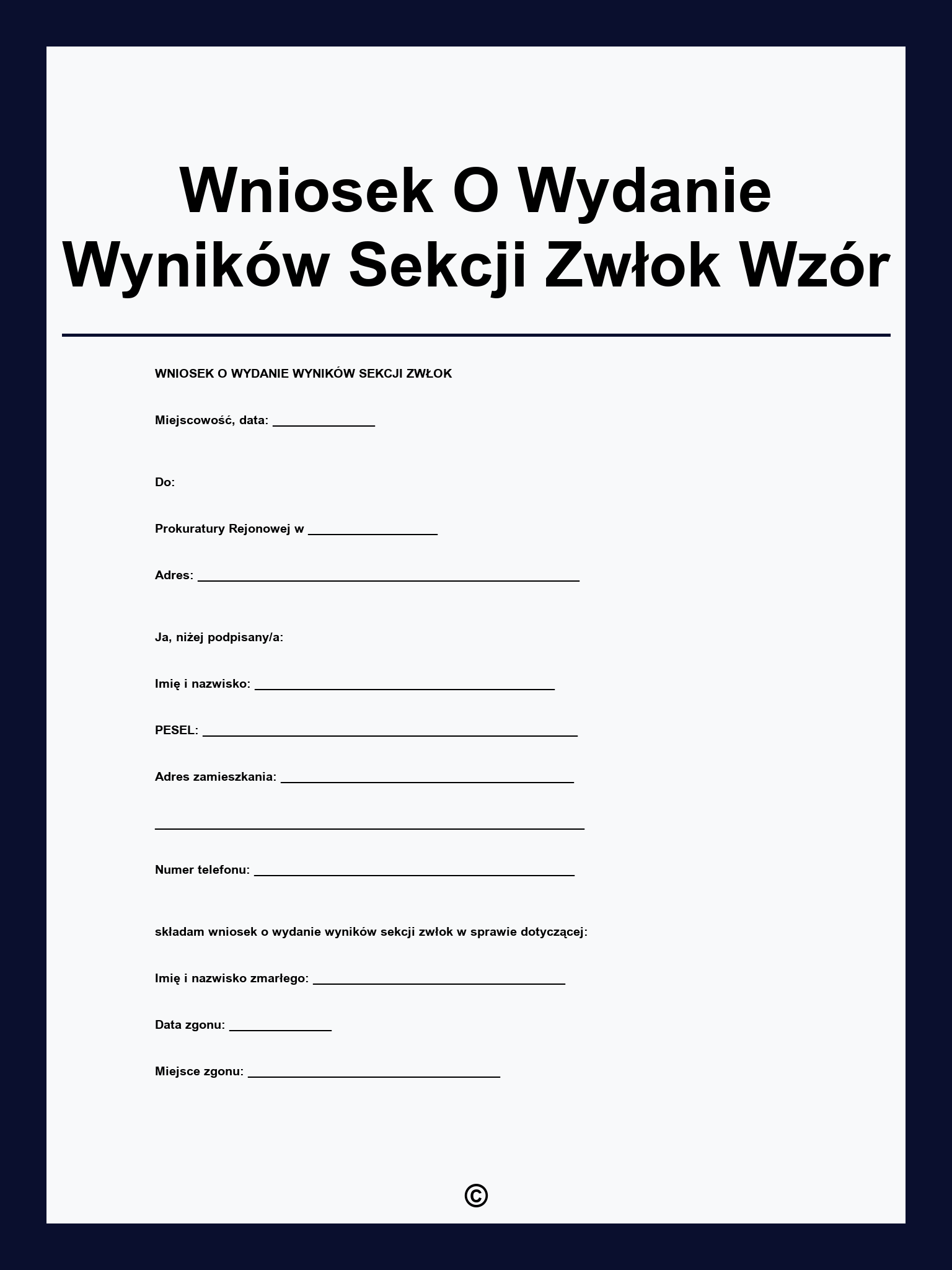 Wniosek O Wydanie Wyników Sekcji Zwłok Wzór