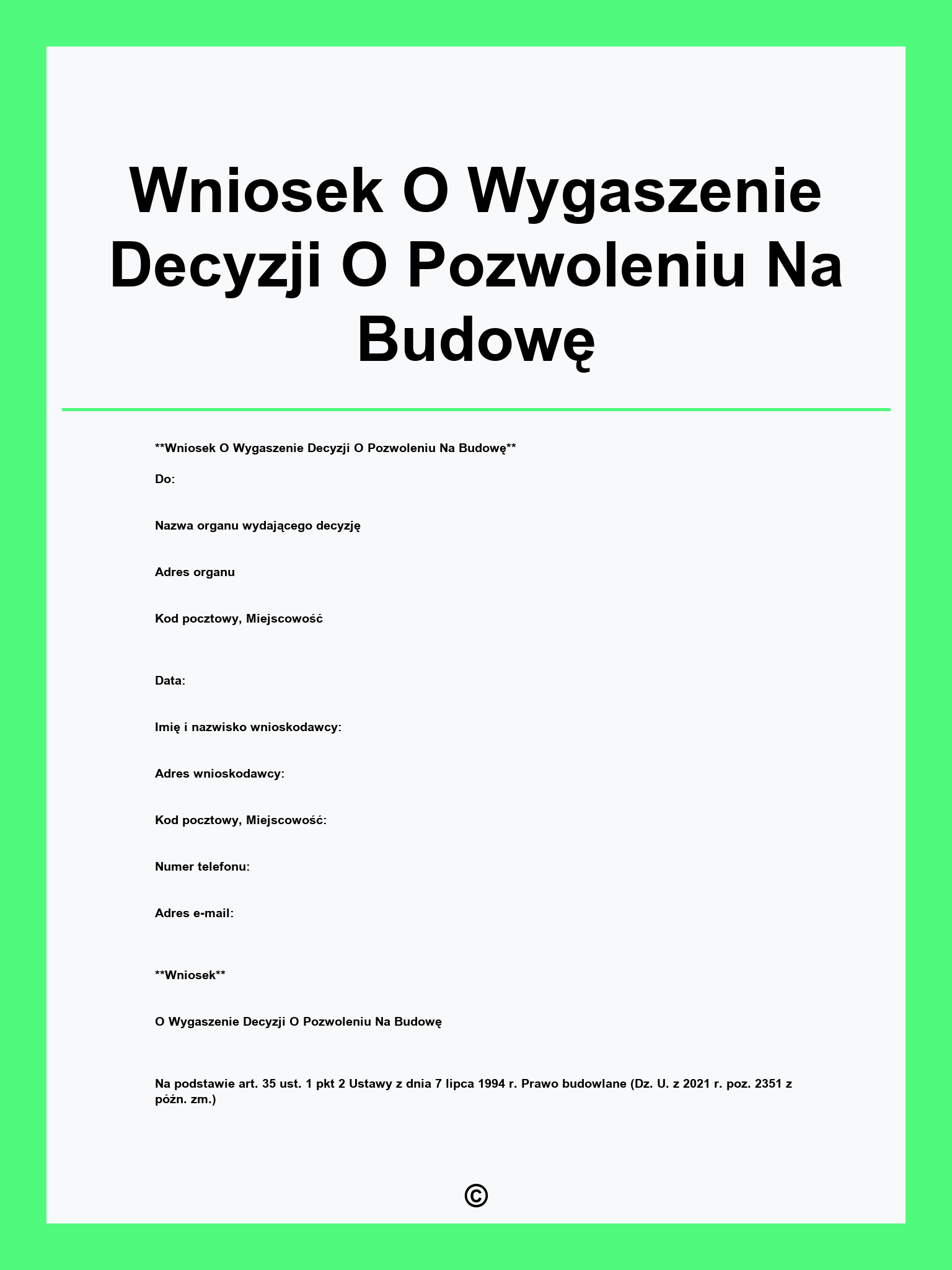 Wniosek O Wygaszenie Decyzji O Pozwoleniu Na Budowę