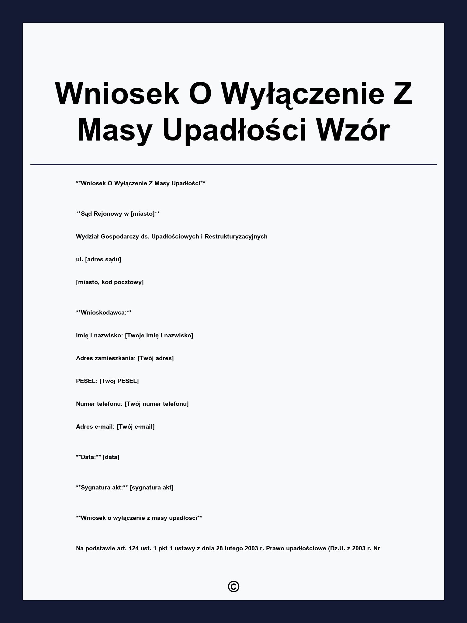 Wniosek O Wyłączenie Z Masy Upadłości Wzór