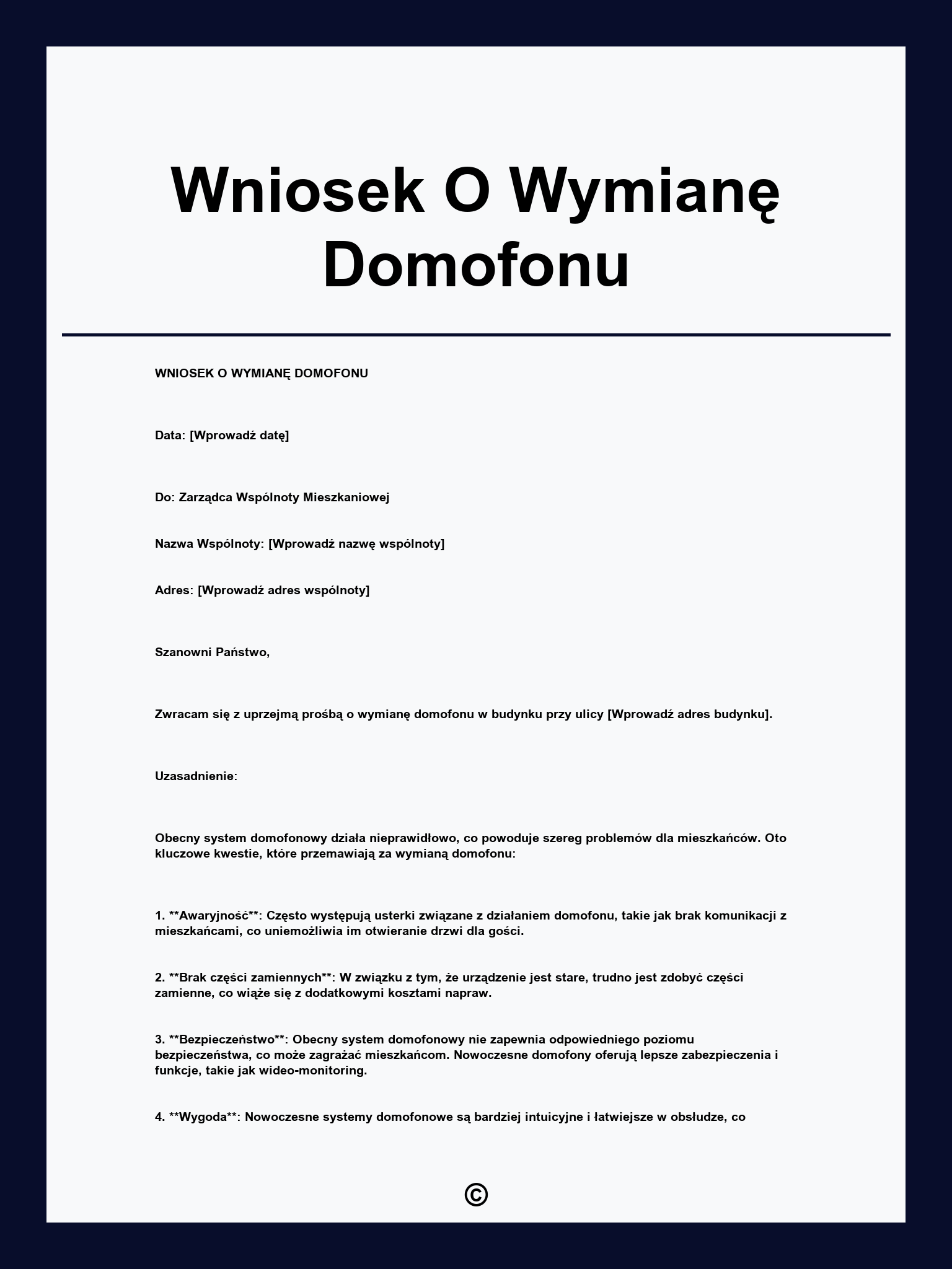 Wniosek O Wymianę Domofonu