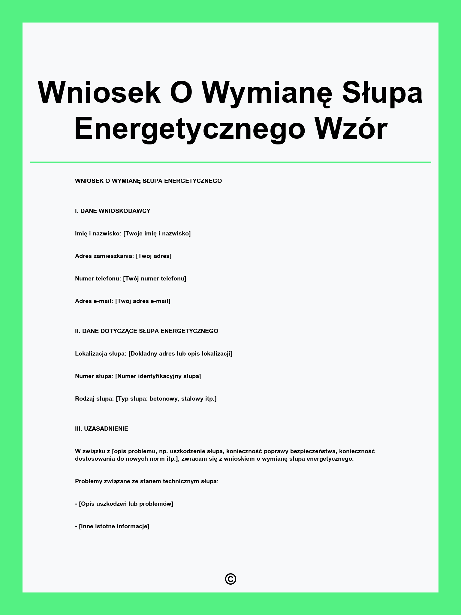 Wniosek O Wymianę Słupa Energetycznego Wzór