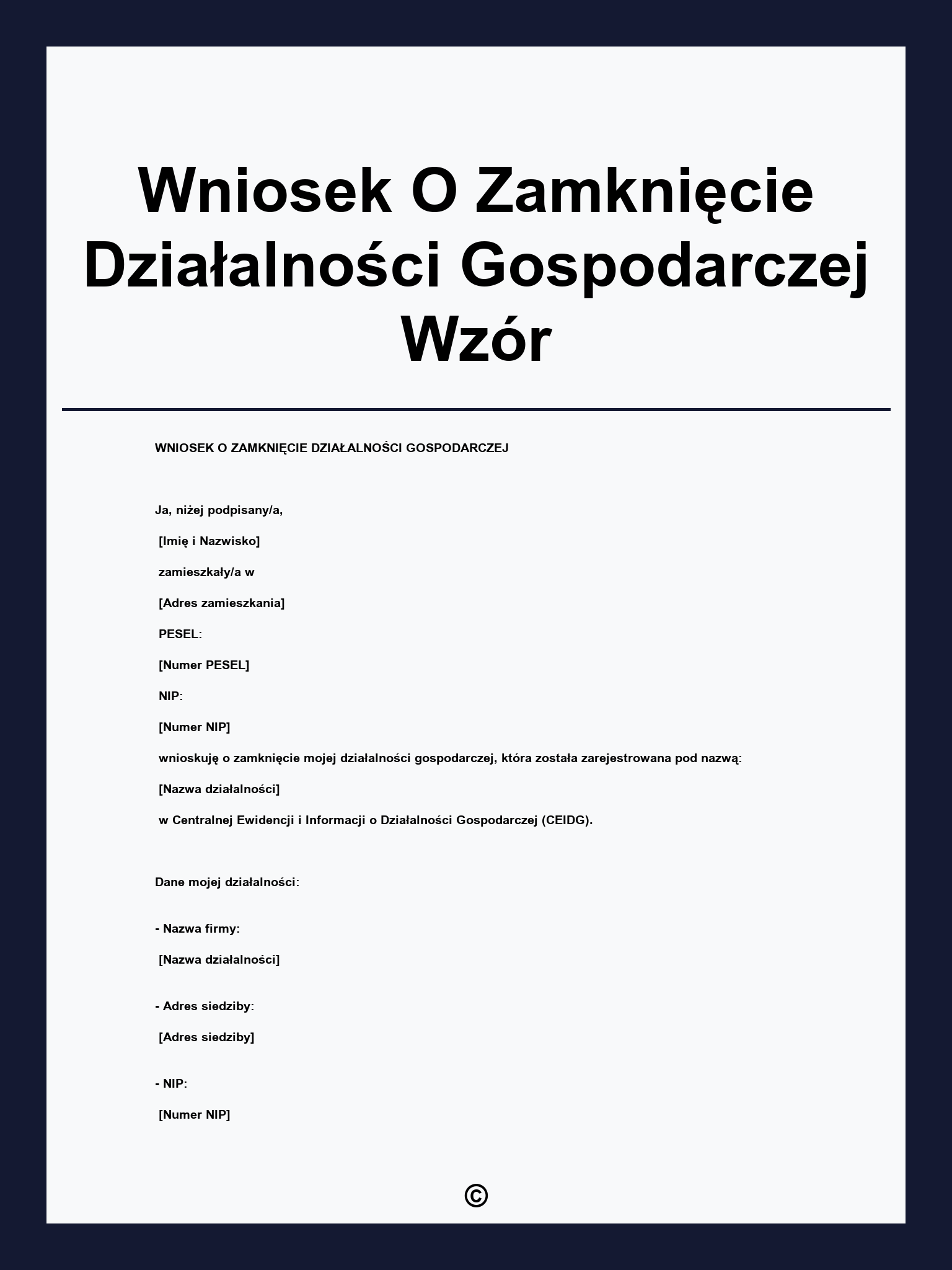 Wniosek O Zamknięcie Działalności Gospodarczej Wzór