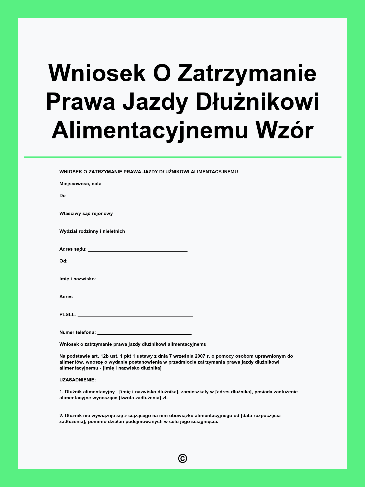 Wniosek O Zatrzymanie Prawa Jazdy Dłużnikowi Alimentacyjnemu Wzór