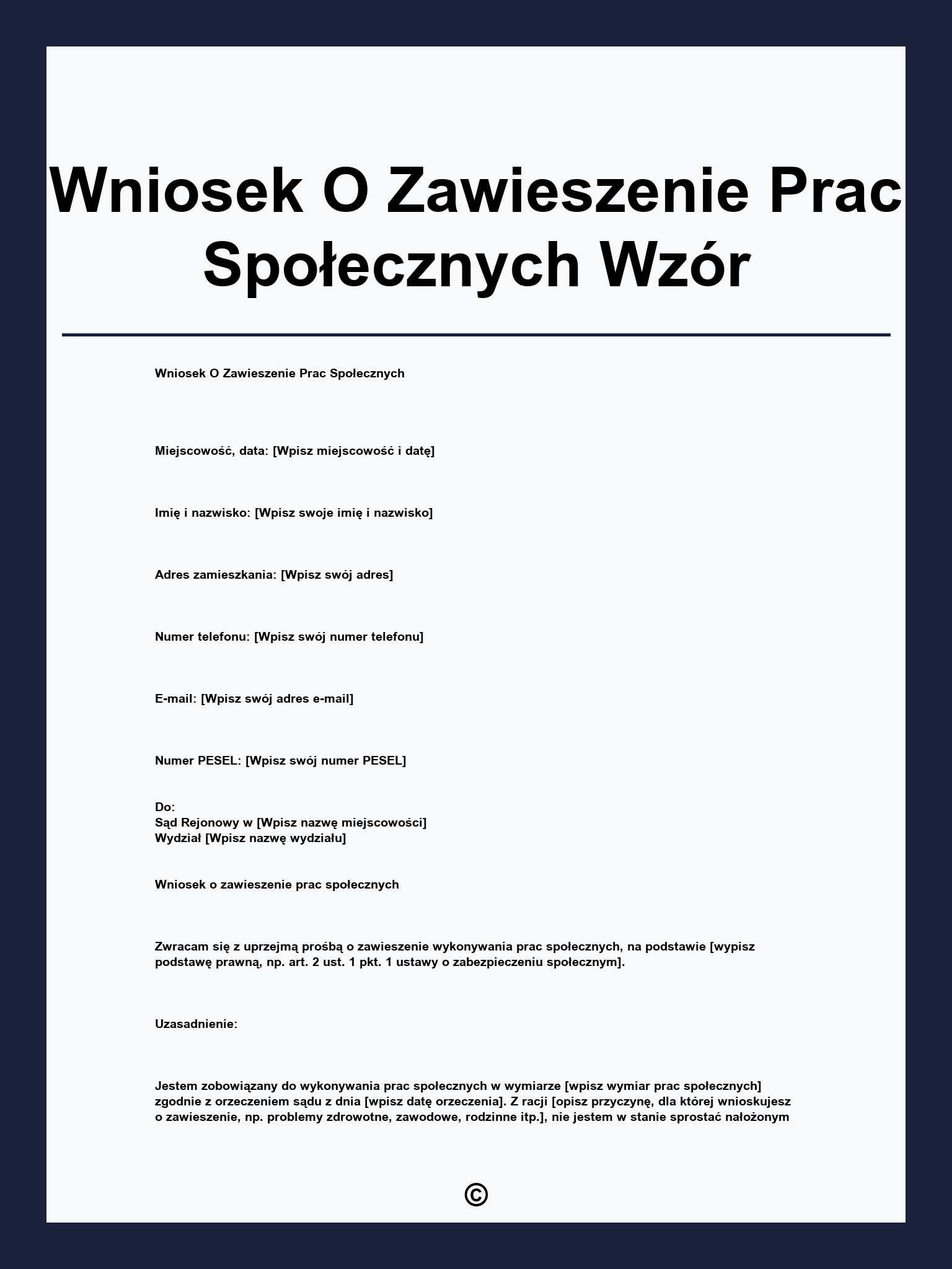 Wniosek O Zawieszenie Prac Społecznych Wzór