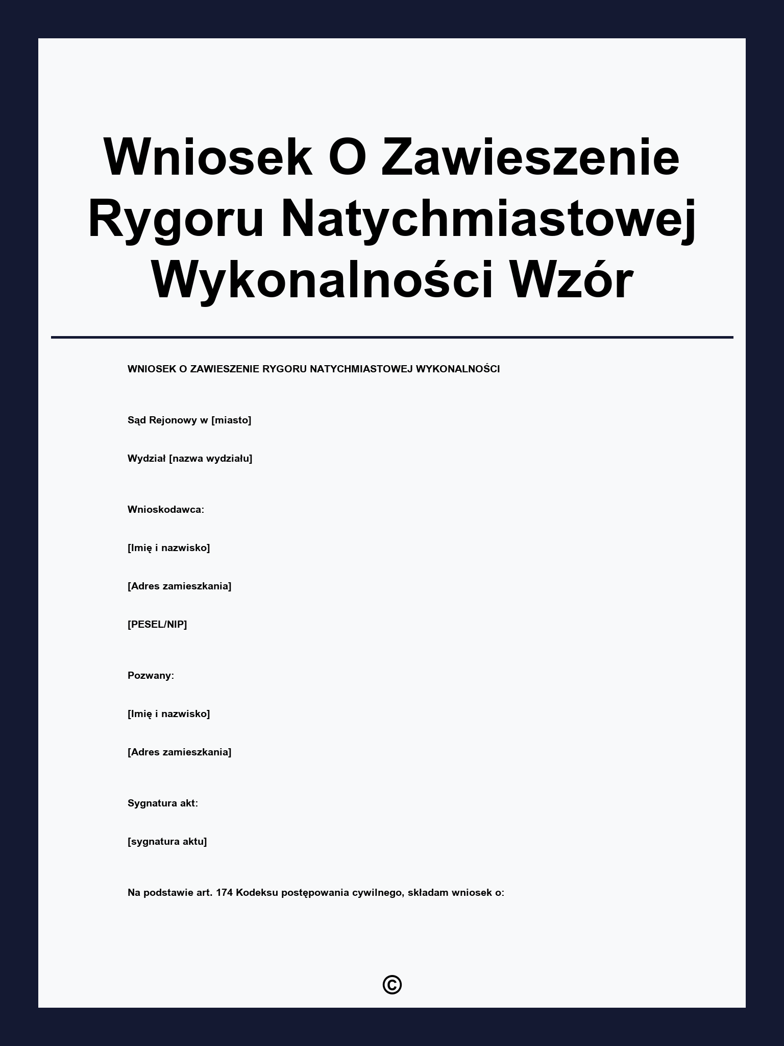 Wniosek O Zawieszenie Rygoru Natychmiastowej Wykonalności Wzór