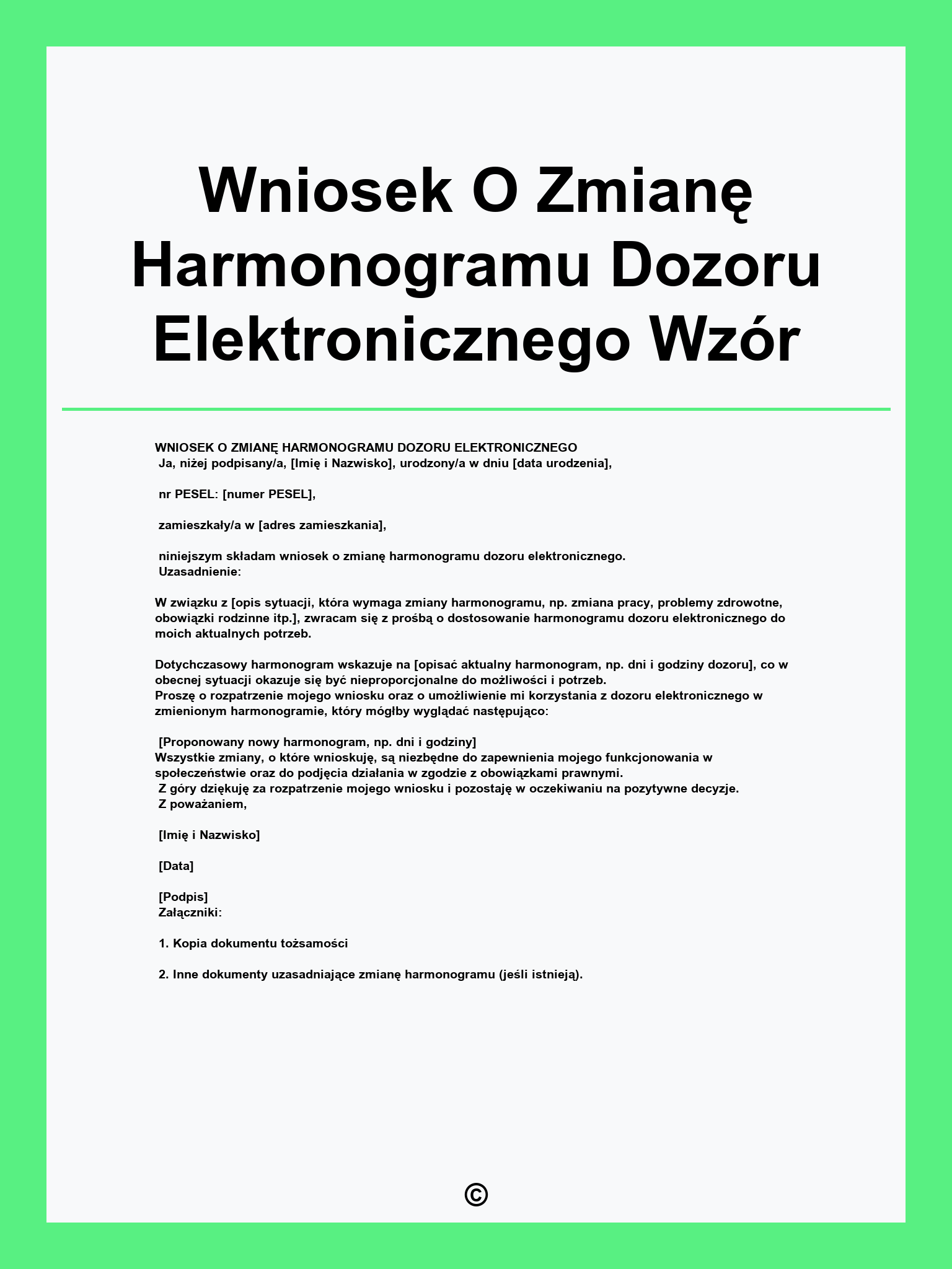 Wniosek O Zmianę Harmonogramu Dozoru Elektronicznego Wzór