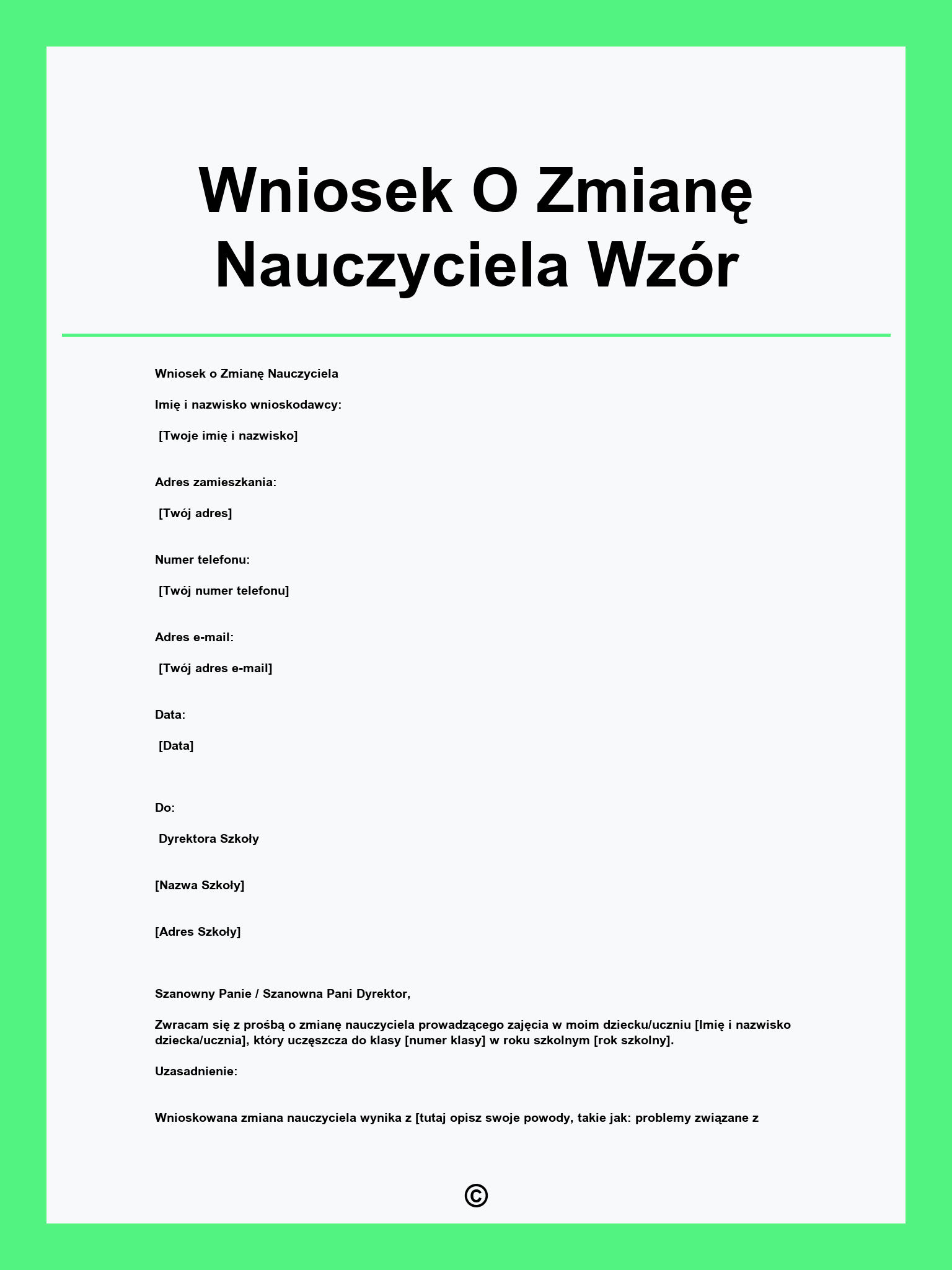 Wniosek O Zmianę Nauczyciela Wzór