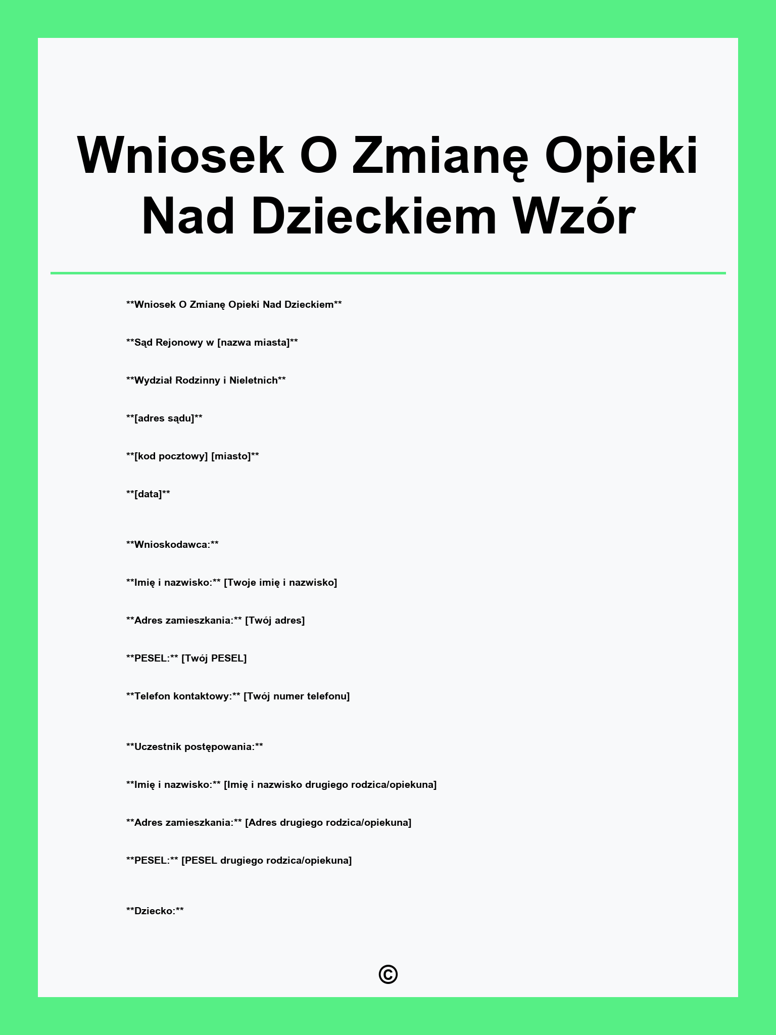 Wniosek O Zmianę Opieki Nad Dzieckiem Wzór