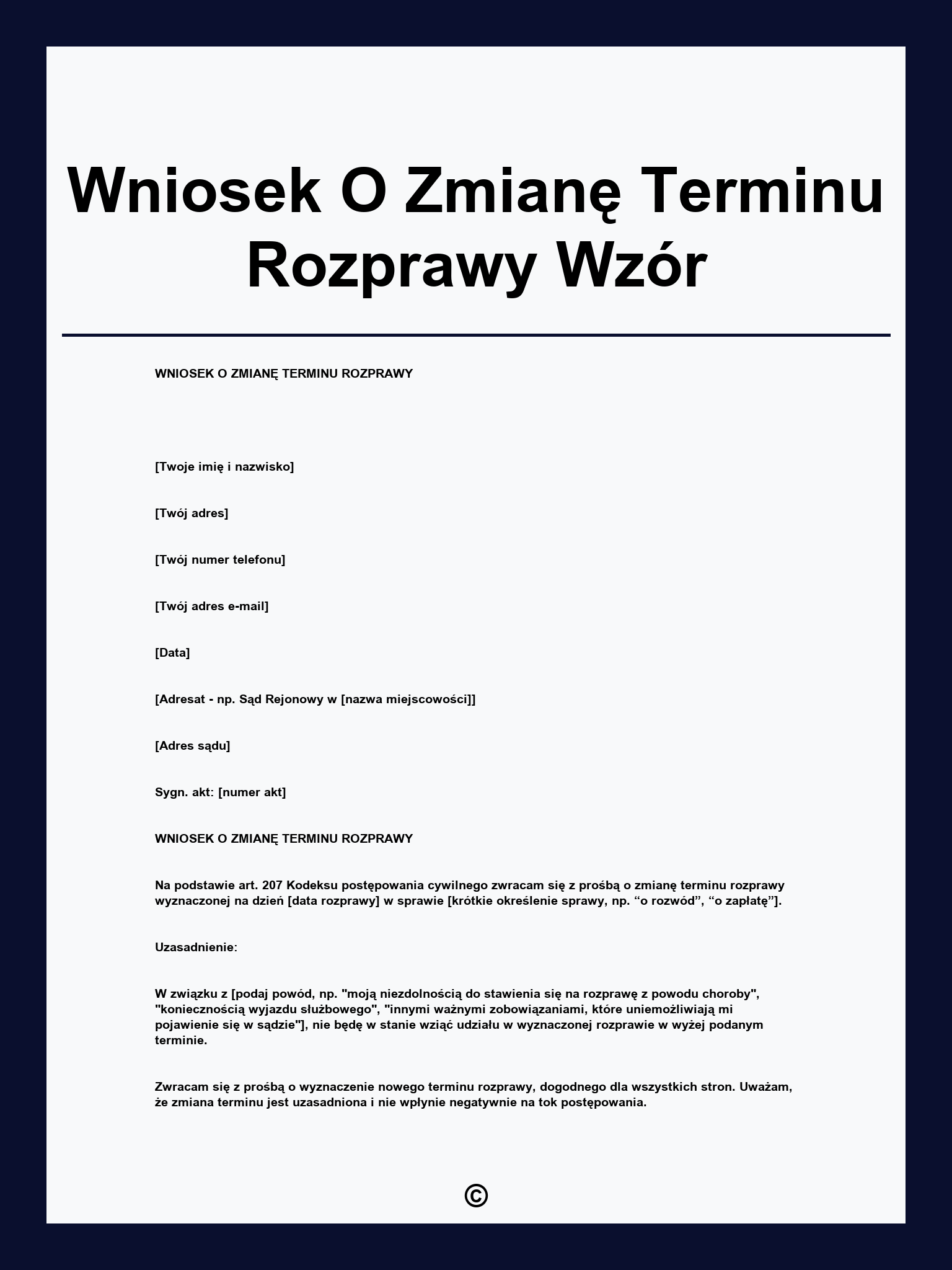 Wniosek O Zmianę Terminu Rozprawy Wzór