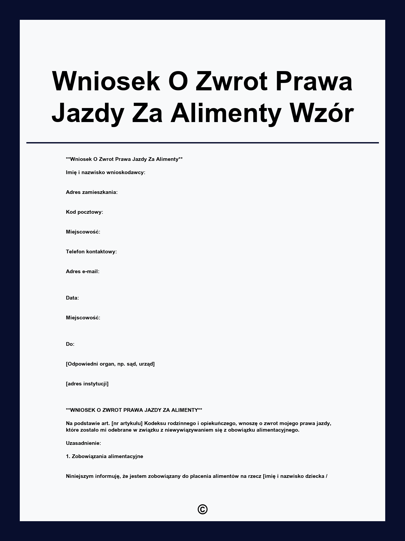 Wniosek O Zwrot Prawa Jazdy Za Alimenty Wzór