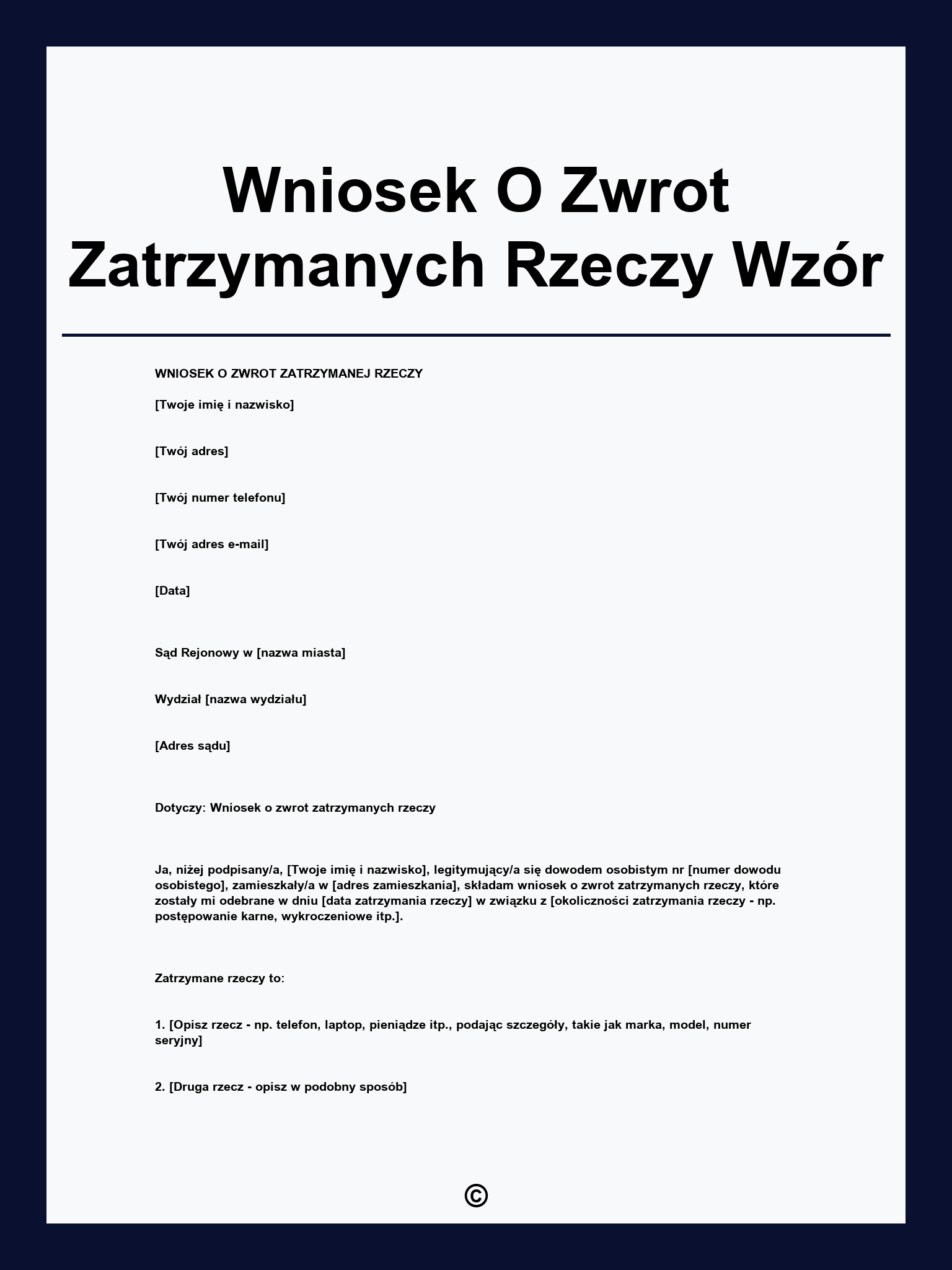 Wniosek O Zwrot Zatrzymanych Rzeczy Wzór