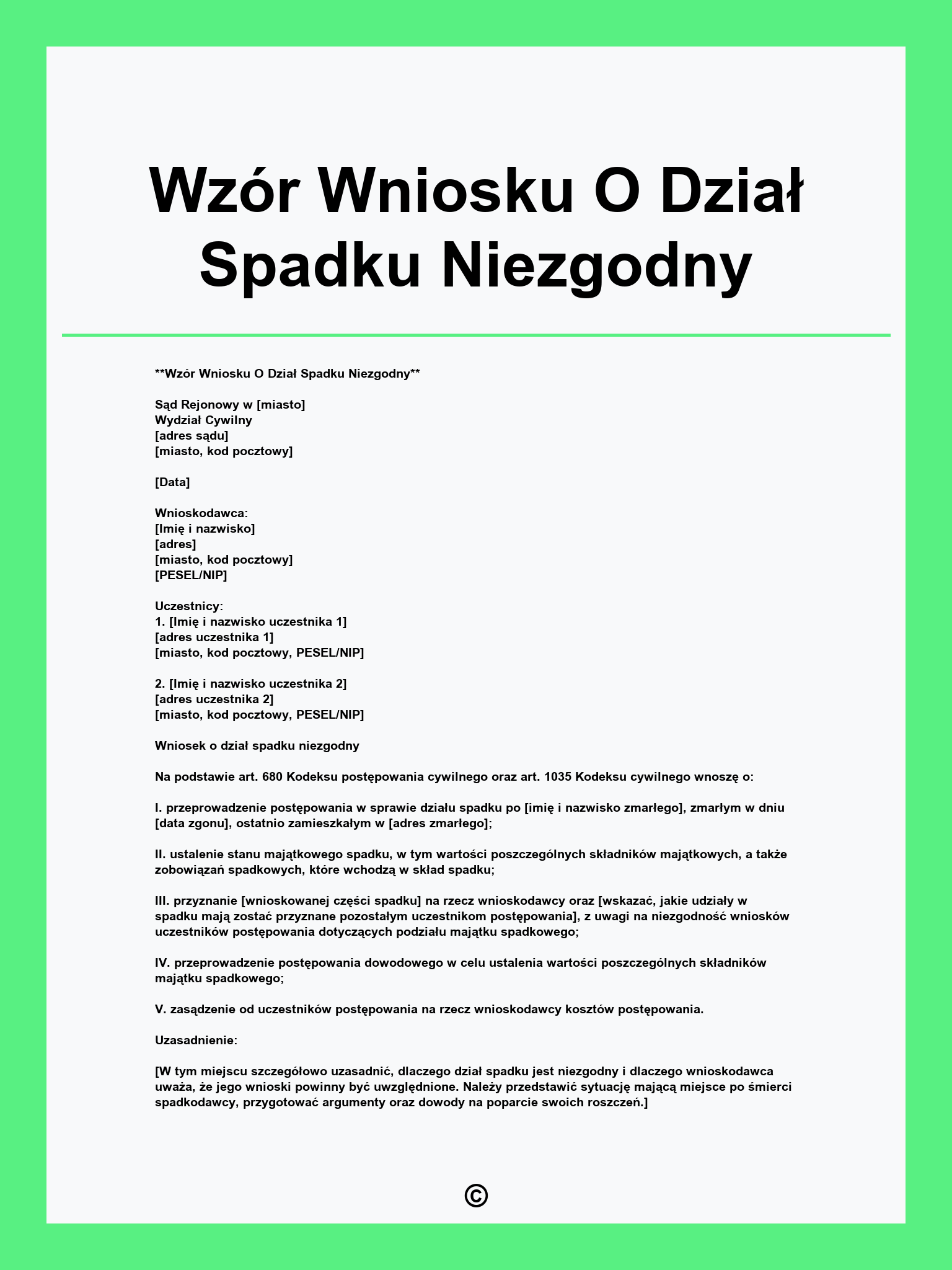 Wzór Wniosku O Dział Spadku Niezgodny