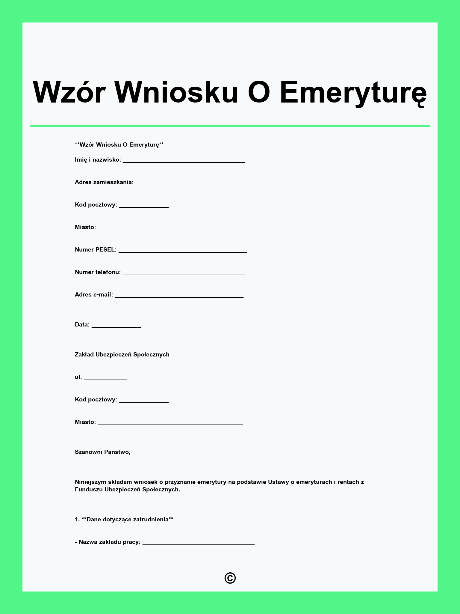 Wzór Wniosku O Emeryturę