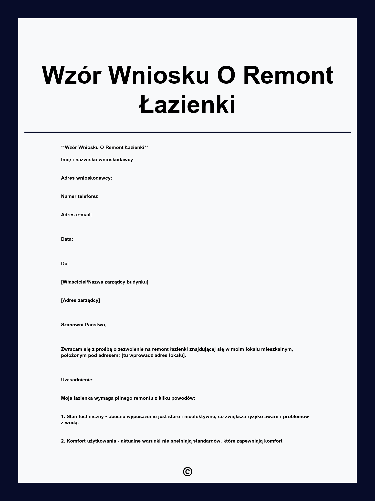 Wzór Wniosku O Remont Łazienki