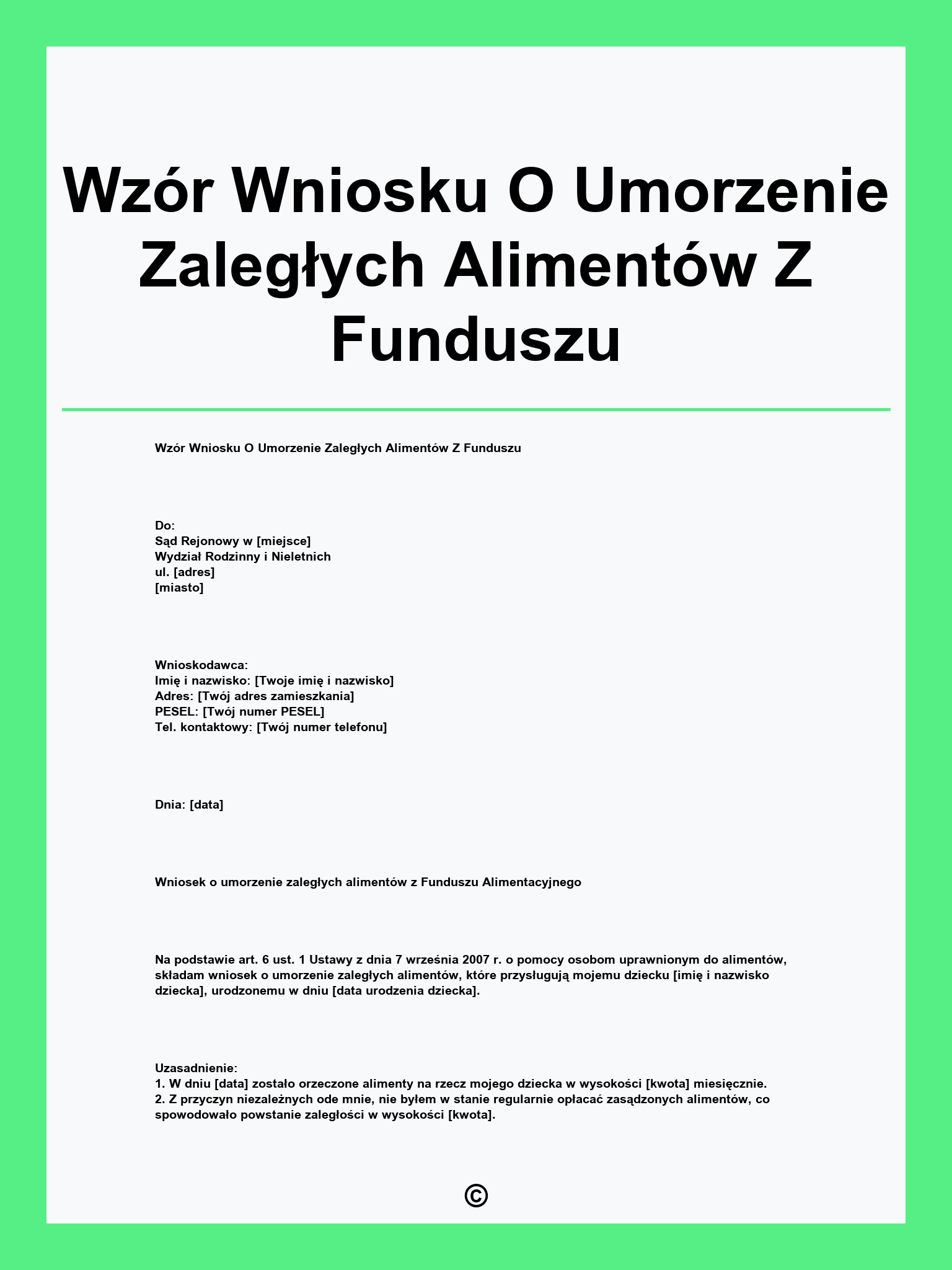 Wzór Wniosku O Umorzenie Zaległych Alimentów Z Funduszu
