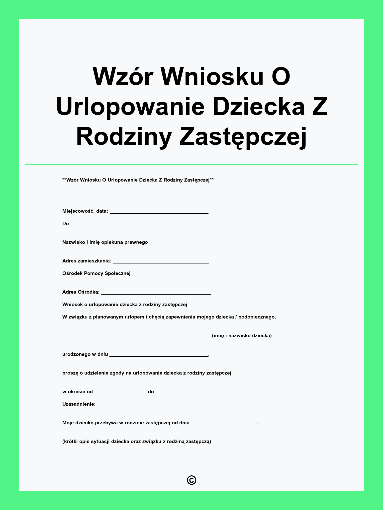Wzór Wniosku O Urlopowanie Dziecka Z Rodziny Zastępczej