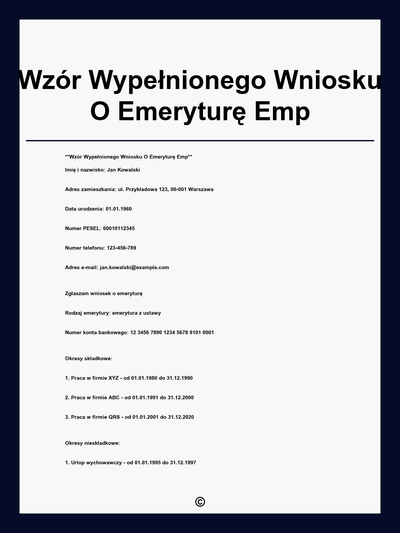 Wzór Wypełnionego Wniosku O Emeryturę Emp