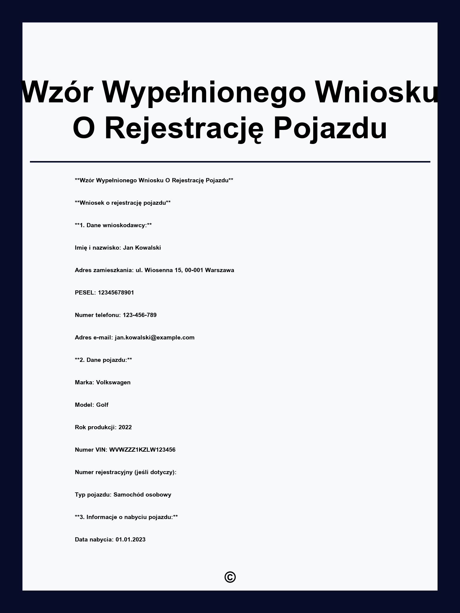 Wzór Wypełnionego Wniosku O Rejestrację Pojazdu