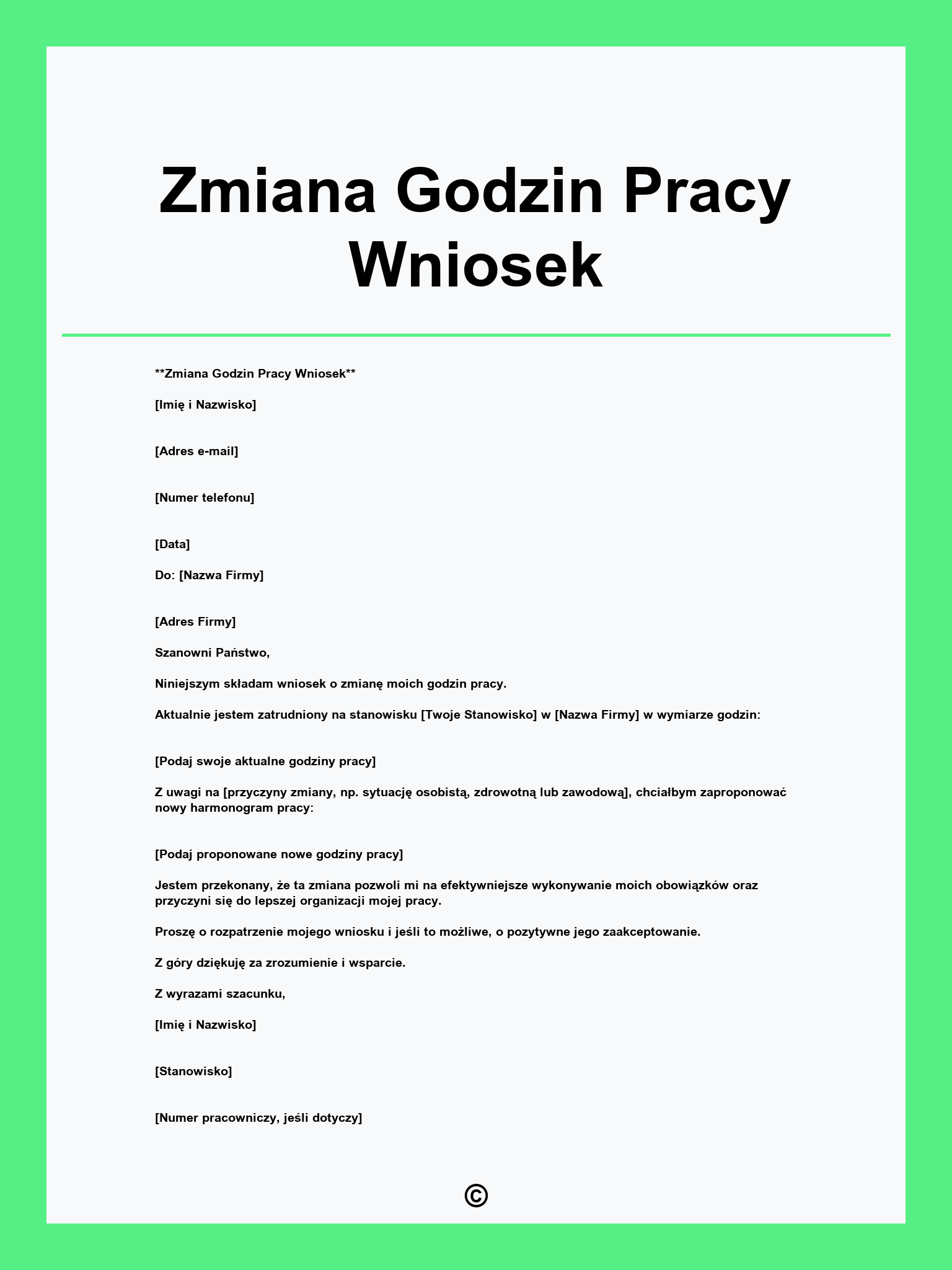Zmiana Godzin Pracy Wniosek